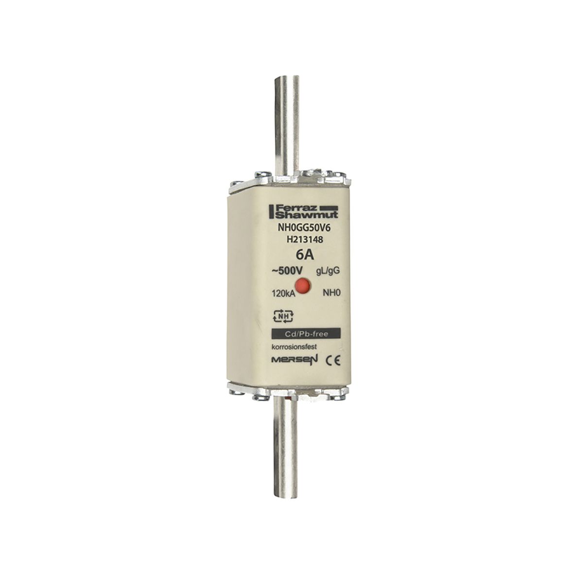 H213148 - NH fuse-link gG, 500VAC, size 0, 6A double indicator/live tags